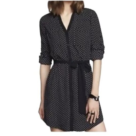Express The Portofino Mini Black White Polka Dot Button Up Shirt  Dress sz S - Picture 1 of 9